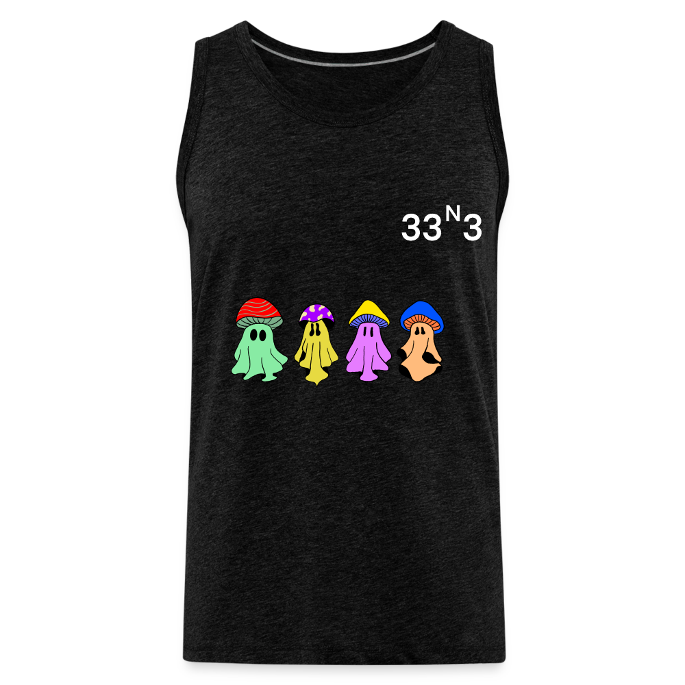 Mushi Mushroom Crew Tank White Lettering - charcoal grey